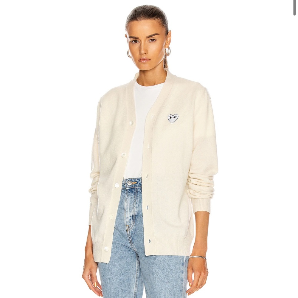 Comme des Garcons Cream Cardigan with Heart Detail
